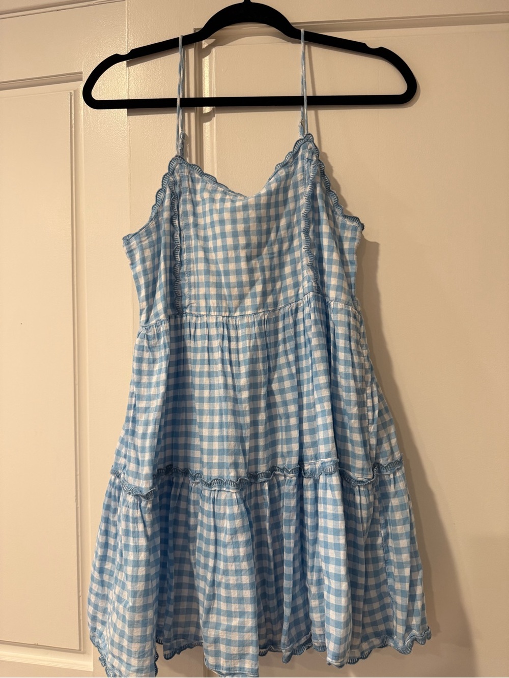 Urban Outfitters Blue and White Gingham adjustable Strap mini Dress